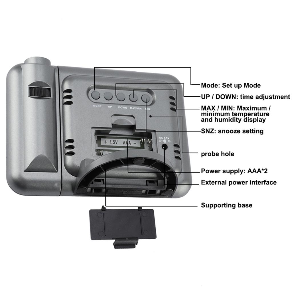 Digital LED Weather Forecast Projector Calendar Humidity Display Alarm Clock(Black)