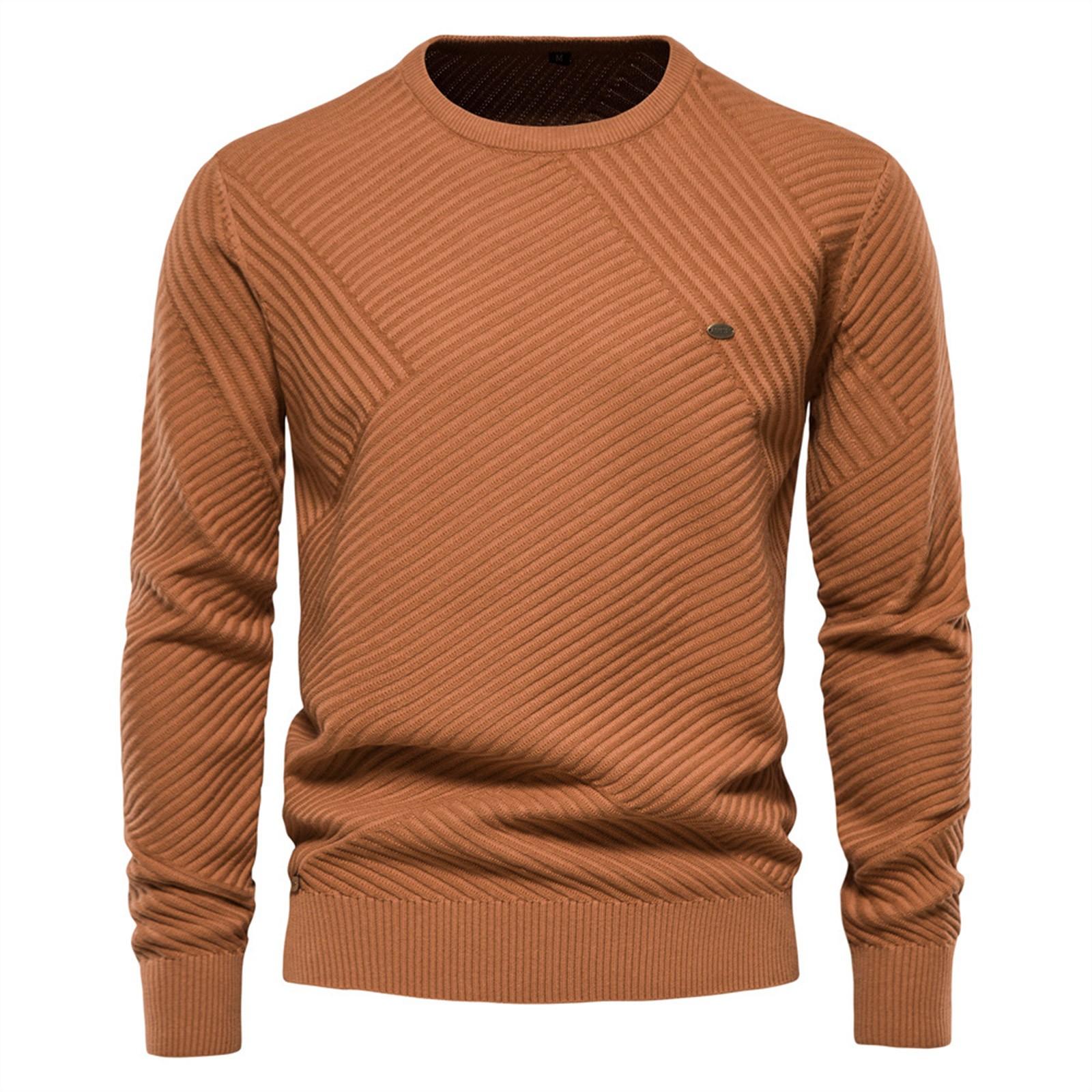 

And Winter Men s Round Neck Pullover Sweater Color Bottomed Cotton Sweater L коричневий