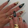 24PCS Autumn False Nails Golden Maple Leaves Simple French Press On Nails Full Cover Wearable Almond Fake Nails Art with Design