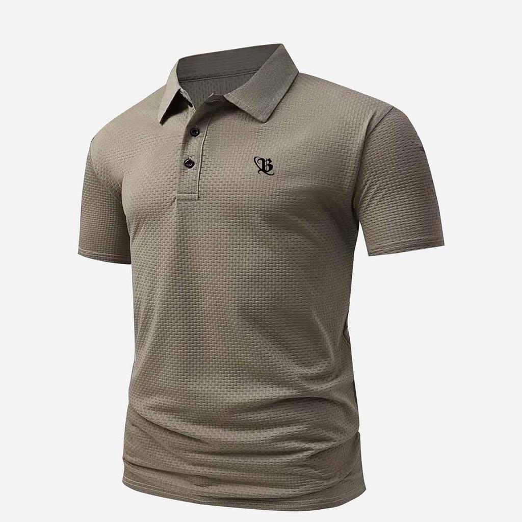 Men's Business Casual Letter B Print Waffle Short Sleeve Polo Shirt