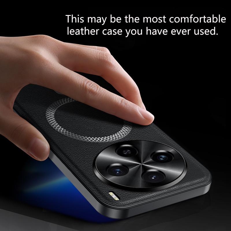 For Vivo X100 Case Magnetic Elegant Leather Wear-Resistant Lens Fully Covered Non-Slip Grip Edge Cover Shell
