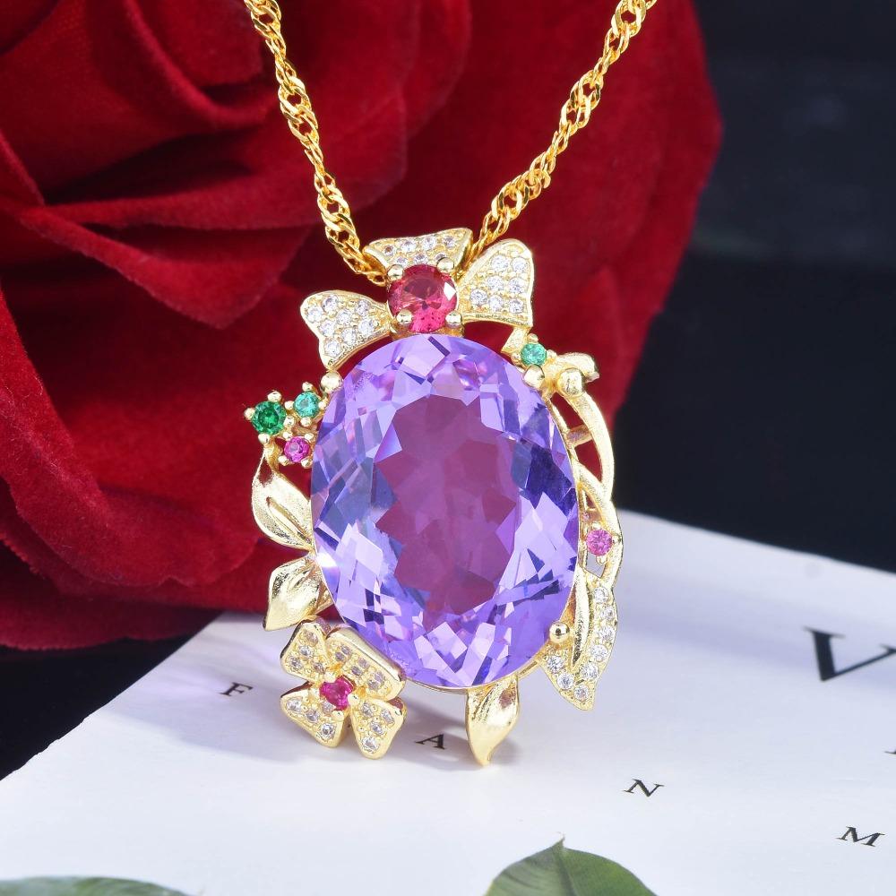 

Simulated Morganite Pendant Necklace for Women Heavy Design Topaz Violet Champagne Diamond Jewelry