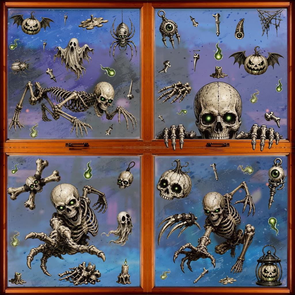Halloween Stickers Skull Glass Stickers Halloween Party Supplies Horror Vibe Static Stickers