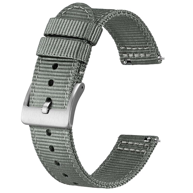 

[BISONSTRAP] nylon watch band two piece military watch band brushed buckle Quick Release 19mm gray (silver buckle) replacement belt