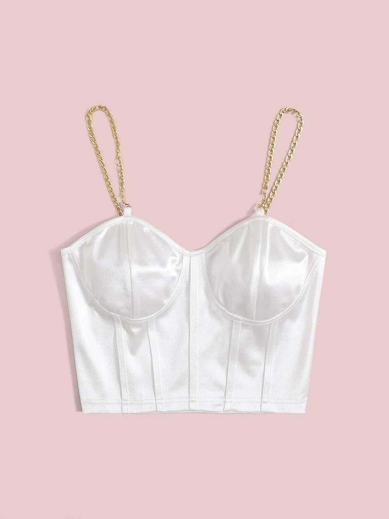 Sexy V Neck Metal Chain Tank Top Solid Halter Crop Tops Women Summer Camis Backless Camisole Fashion Casual Tube Female Sleeveless Cropped Vest Y2K