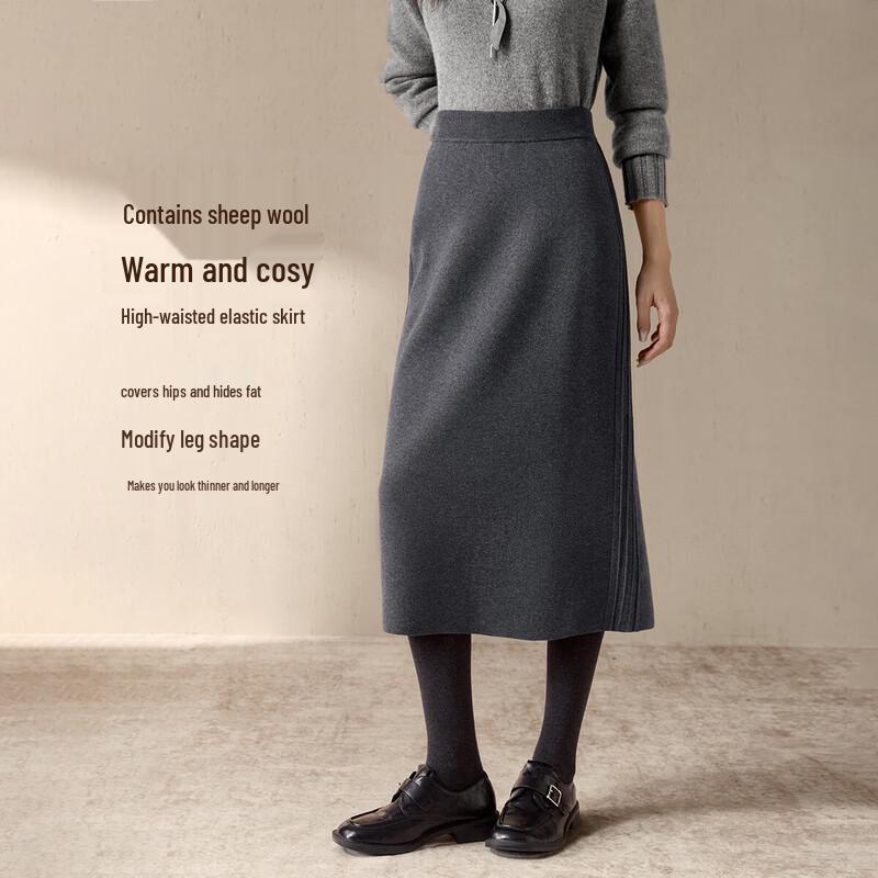 Women s Elegant Wool Blend Knitted Midi Skirt M