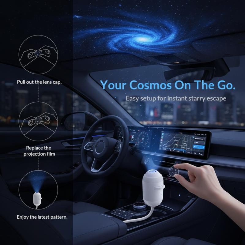 Lampă proiector Galaxy Stele 2 în 1 cu diapozitive HD Proiector Portabil USB Cer Înstelat Lumină de Noapte pentru Dormitor Decor Plafon Mașină
