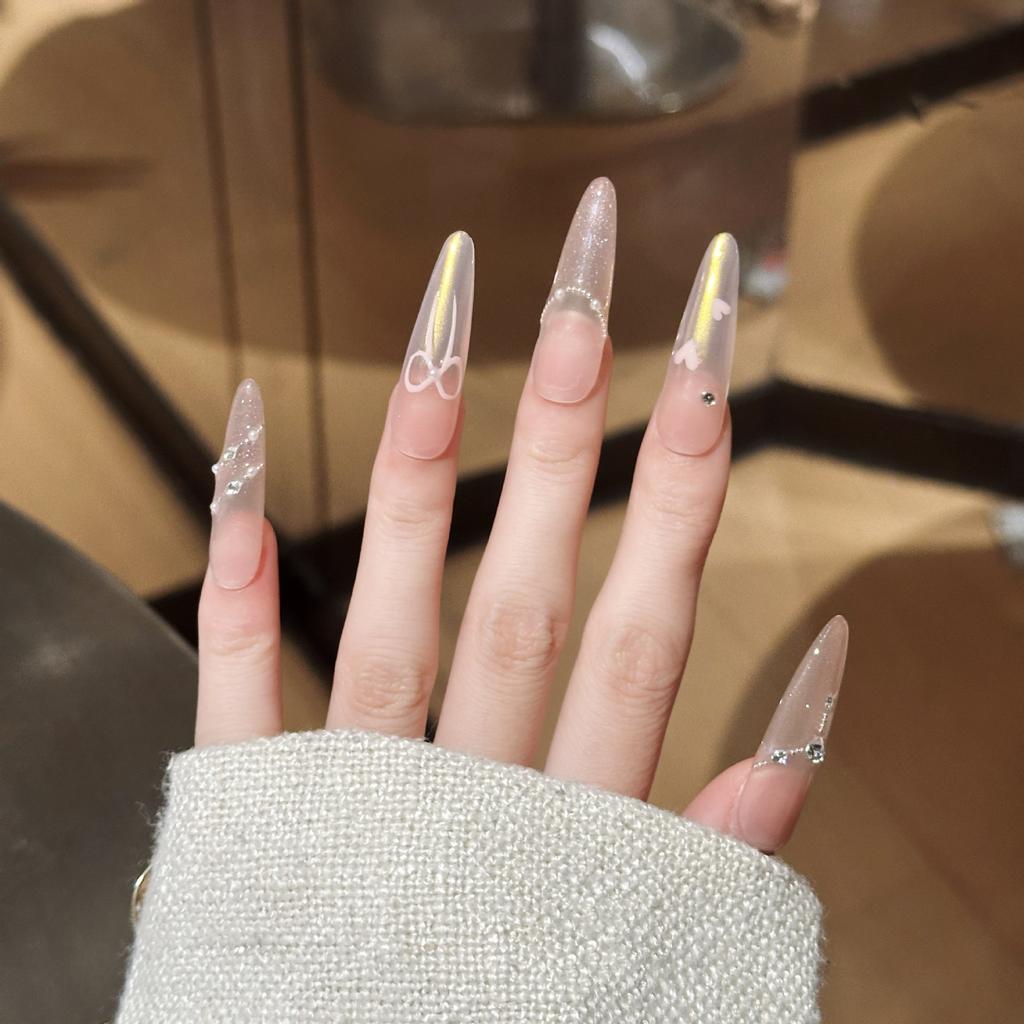 Ren Handbärande Rustning High-end Kattöga Fransk Diamant Aurora Kärlek Båge Nagelkonst Naglar