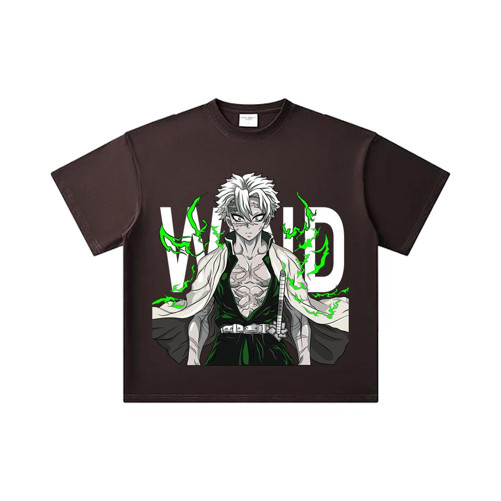 260 GSM Double Yarn 32 Count 100% Cotton Demon Slayer V115 Sanemi Print Unisex Heavy Cotton T Shirt