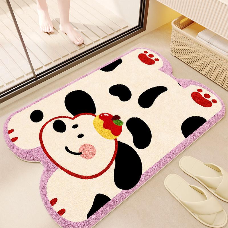Cartoon Puppy Imitation Cashmere Floor Mat: Absorbent, Insulating Door Mat for Shower Room