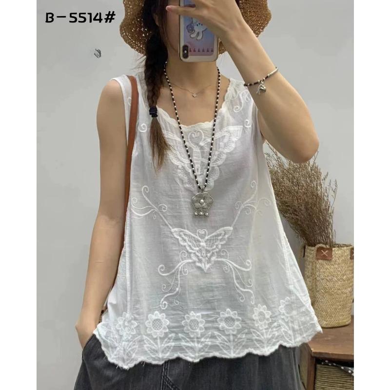 

Z25 весна и лето новый ретро старый жареный цвет хлопок вышивка водная рябь V-образный вырез свитер свободный без рукавов жилет женский One size белый