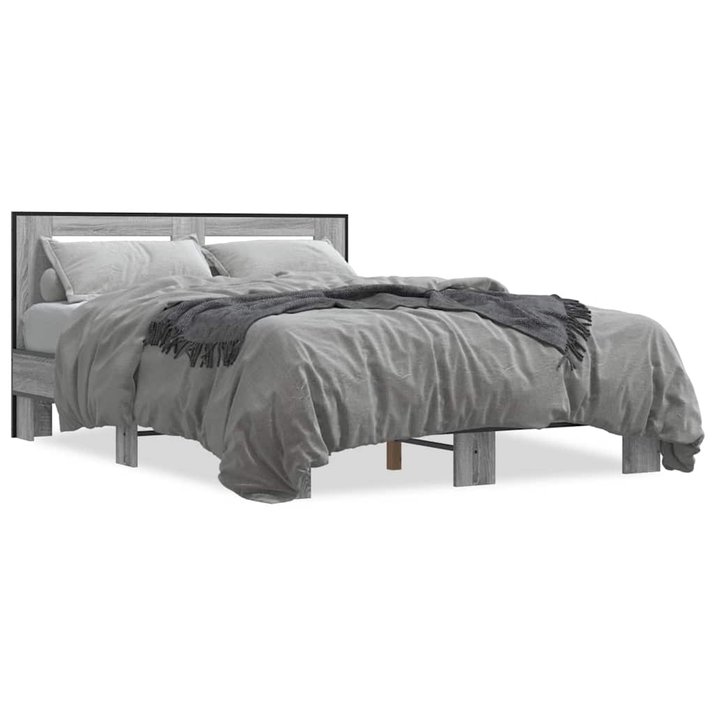 Bed Frame Grey Sonoma 140 x 200 cm Engineered Wood and Metal