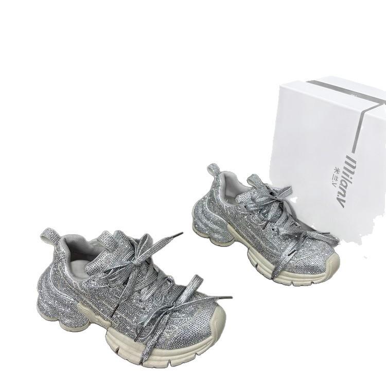 Echtes Leder Zigeuner Strass dicksohlige gebratene Street Dad Schuhe für Damen, atmungsaktive und erhöhende ins trendige ausländische Freizeitschuhe für Damen