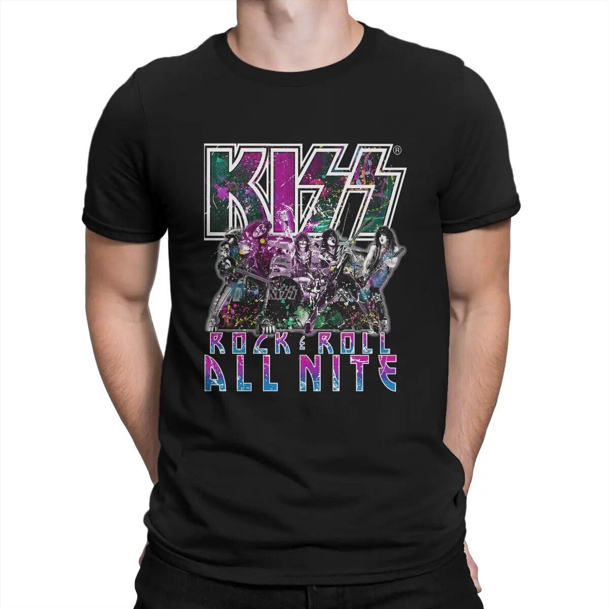 

Футболка Kiss Rock N Roll All Nite для унисекс, хлопковые забавные футболки с круглым вырезом, футболка Kiss Band, одежда с короткими рукавами, вечерние