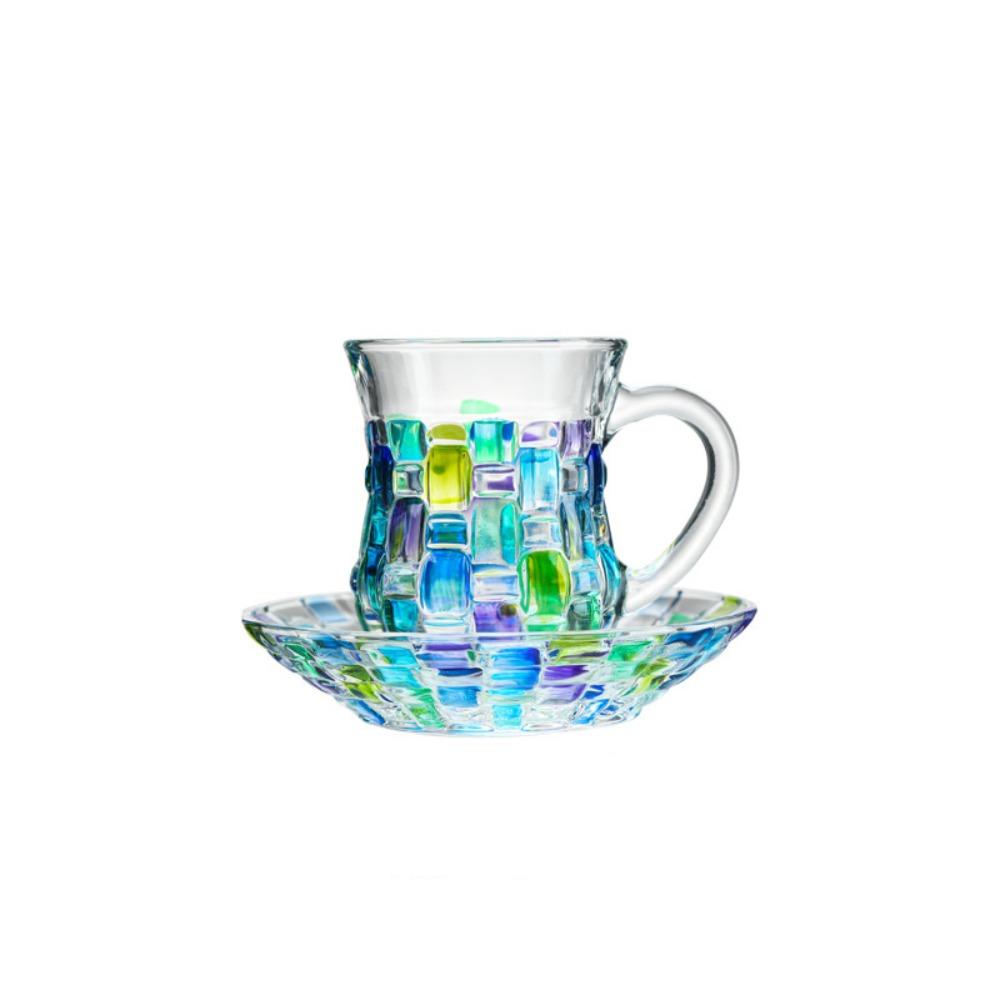 Glass Colorful Woven Texture Coffee Cup European Style Juice Cup Glass Tea Mug  Afternoon Tea Style C