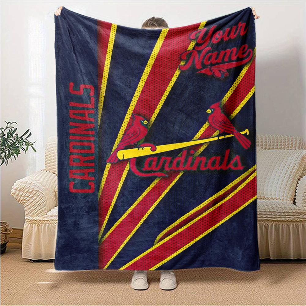 Name Custom St. Louis Cardinals Logo Print Flannel Blanket High Quality Warm Comfortable Cover for All Seasons Perfect for Gifts Home Decor