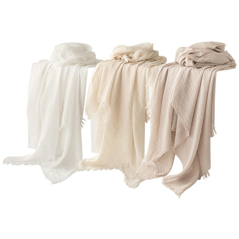 Cotton And Linen Scarf High-End Solid Color Japanese And Korean Atmosphere Yarn Scarf Sunscreen Shawl Simple Long Silk Scarf