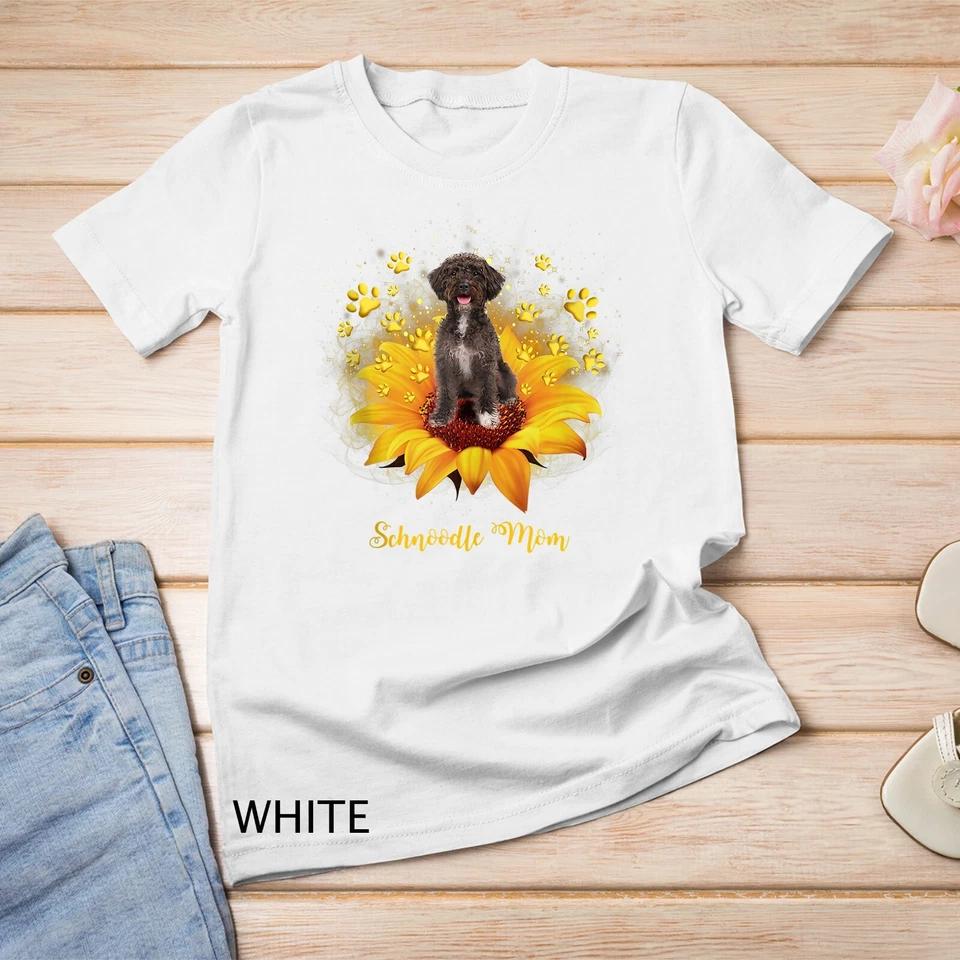 Schnoodle Mom Sunflower With Dog Paw Mother s Day Unisex T-shirt 7 S