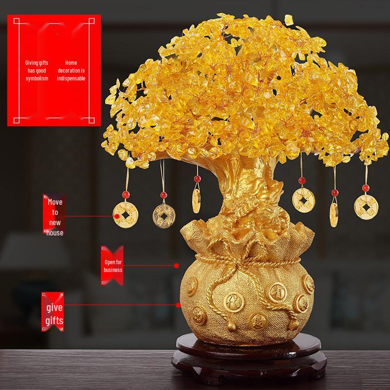 Citrine Crystal Money Tree Ornament for Home Decor