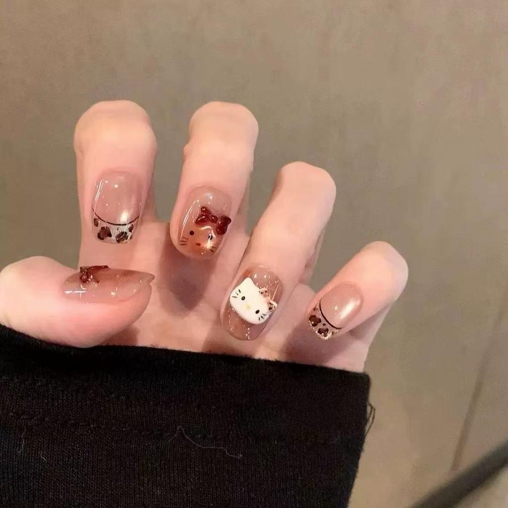 Pink Heart Bow French Cat Nails: Cute, Skin-Brightening Press-Ons for Students