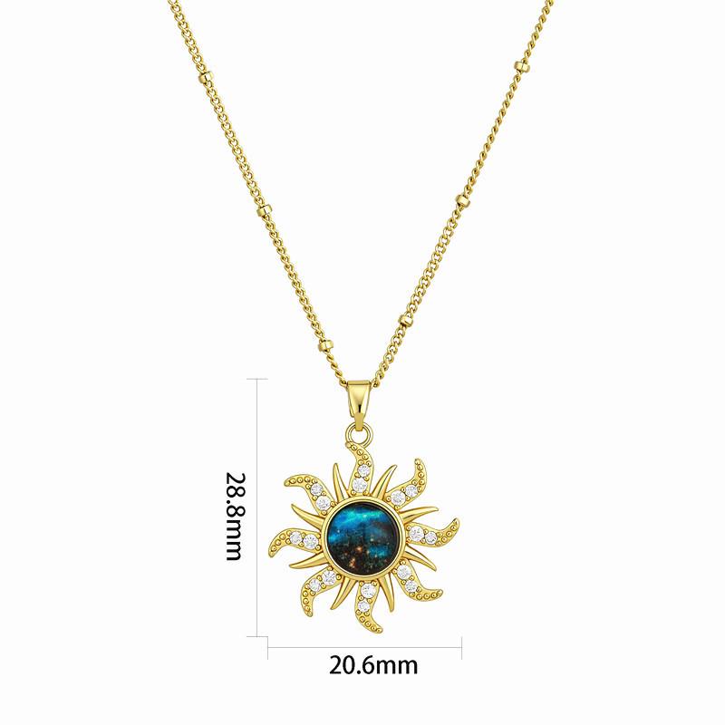 Cosmic Planet Women's Sun Copper Necklace with Zirconia Clavicle Chain and 18k Gold Diamonds