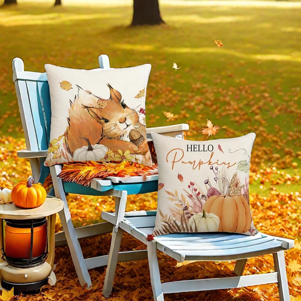 Fall Pillow Covers 18x18 Inch Linen Pillow Case for Sofa Couch Farmhouse Thanksgiving Fall Decorations Throw Pillow Covers Set of 2