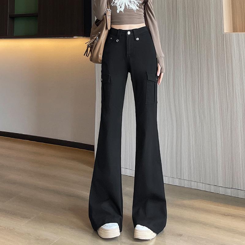 Women s High-Waist Slimming Black Denim Flare Pants for Autumn and Winter S