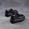 Johnature Hollow Out Thick Soled Shoes Genuine Leather Breathable Lace-up Women's Platform Sandals