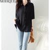 MODIQUE Sommer Plus Größe Frauen Baumwolle Leinen 5990 Bluse Shirts POLO Sommer Büro Dame Mäntel Oversize Solide Offenen Stich tasten