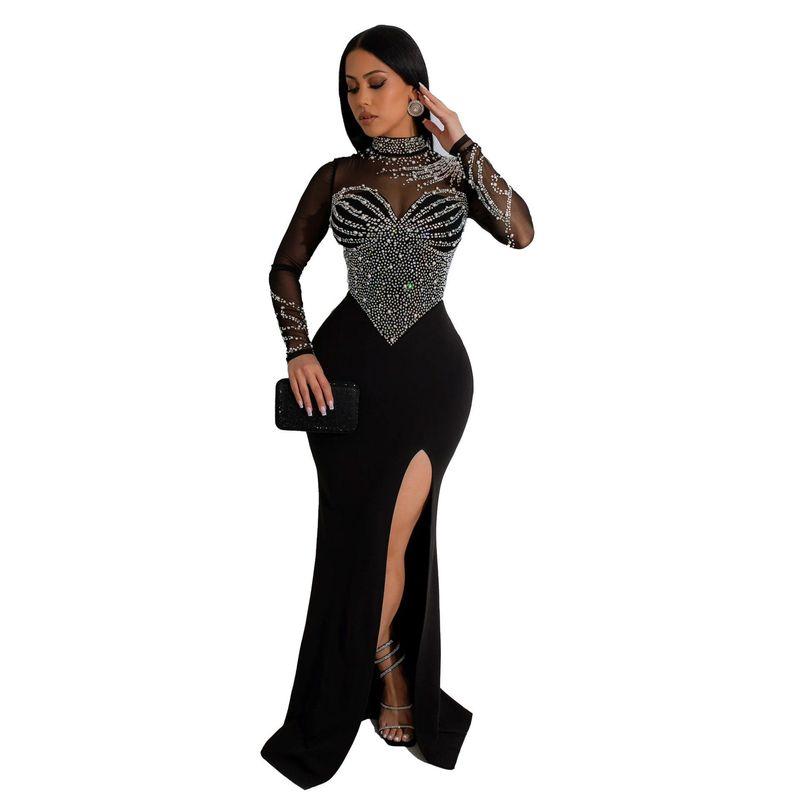 Mesh See-Through Dress Nightclub Style Dress European and American Cross-Border Dress Evening Party Dress Gown