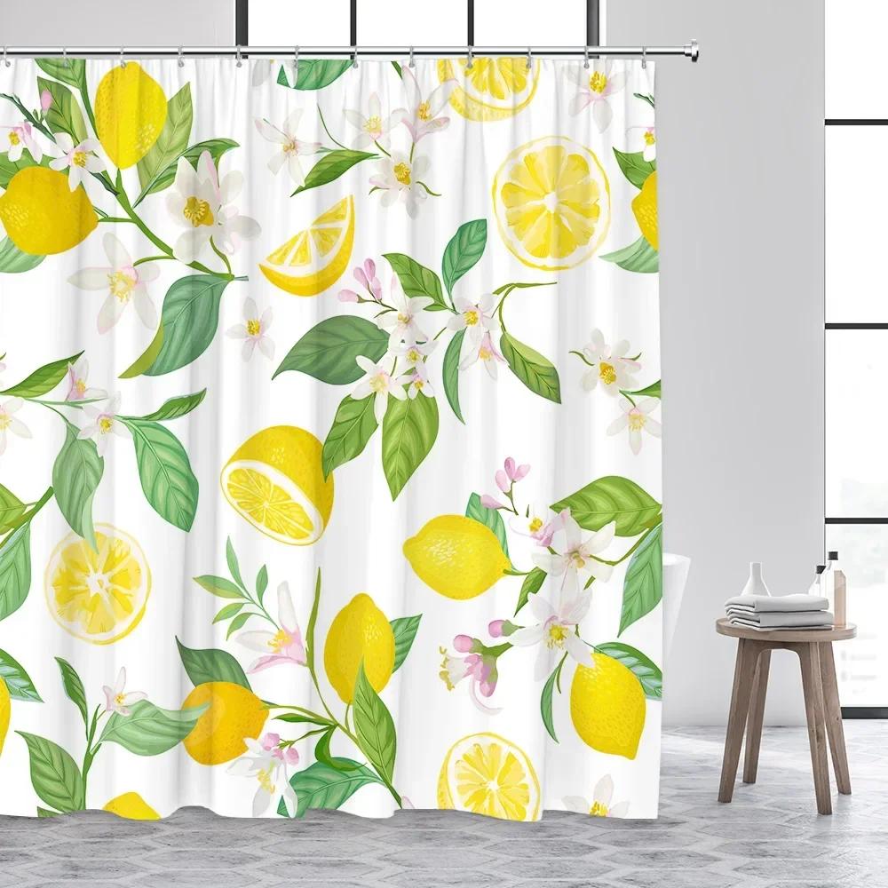 Tropical Fruits Shower Curtains Red Strawberry Lemon Pineapple Blueberry Cherry Bath Curtain Polyester Bathroom Decor with Hoo