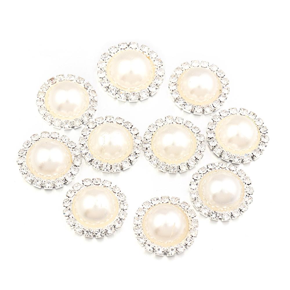 10pcs Rhinestone Imitation Pearl Flower Disc Shiny Half Round Loose Beads For DIY Crafts Clothing Sewing Jewelry Making Supplies