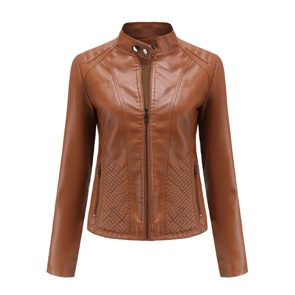 Women's Autumn & Winter Casual Leather Jacket - Simple European/American Trend Thin Coat, Long Sleeve Motorcycle Style