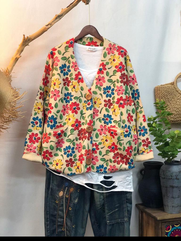 Factory new autumn and winter cute printed imitation mink velvet jacket women's Korean version loose lazy sweater