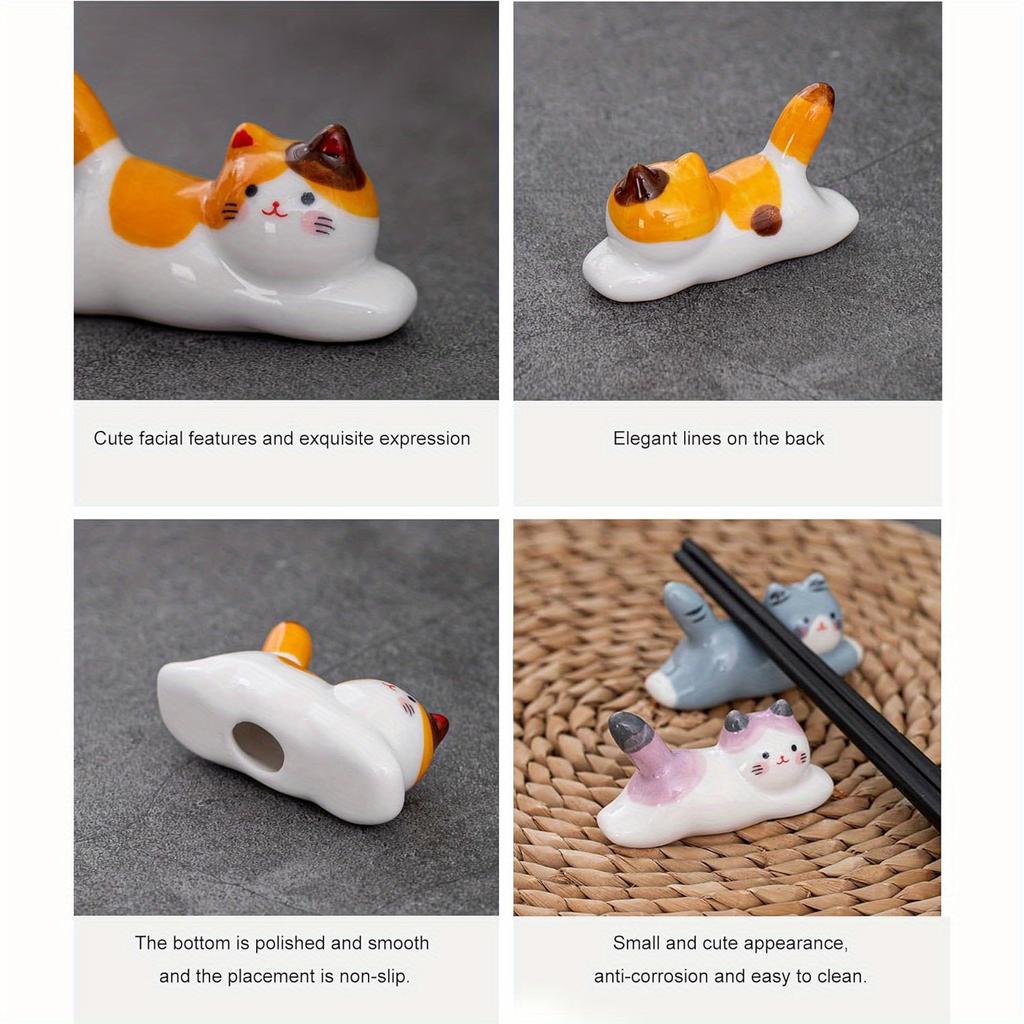 6 Stück Katzen Essstäbchenablagen, Halter, Japanischer Stil Porzellan Niedliche Glückskatze Keramik Essstäbchenhalter Ablage Set
