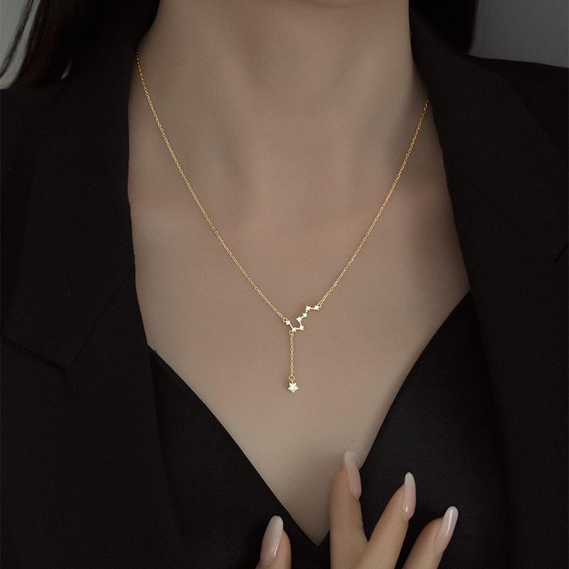 Fashion Jewelry 925 Sterling Silver Necklace Big Dipper Star Drop Diamond Tassel Chain Gold Plated Necklaces Women