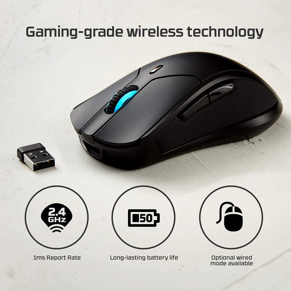 HyperX Pulsefire Dart RGB Wireless Gaming Qi for Mouse, Compatible, Gamers, 2-Year Warranty, HX-MC006B (4P5Q4AA)