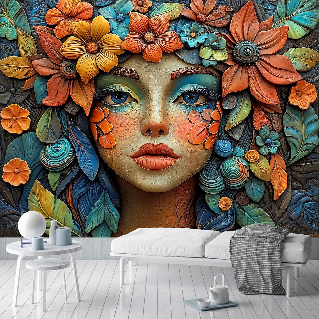 

Luxury Vibrant Floral Tapestry Wall Art Intricate Design Stunning Colors Home Decor for Living Room Bedroom Office Elegant Decor 73x95cm