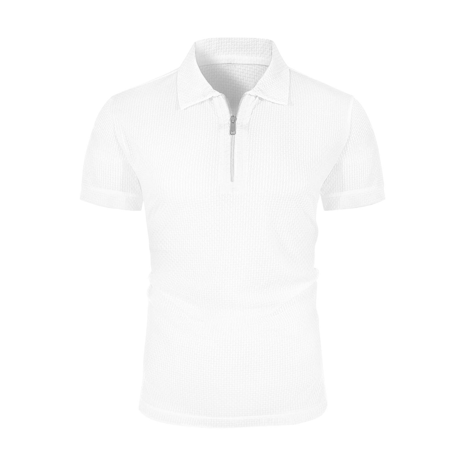 

Мужские летние однотонные топы с коротким рукавом и застежкой-молнией, свободные спортивные повседневные топы XXXL белый