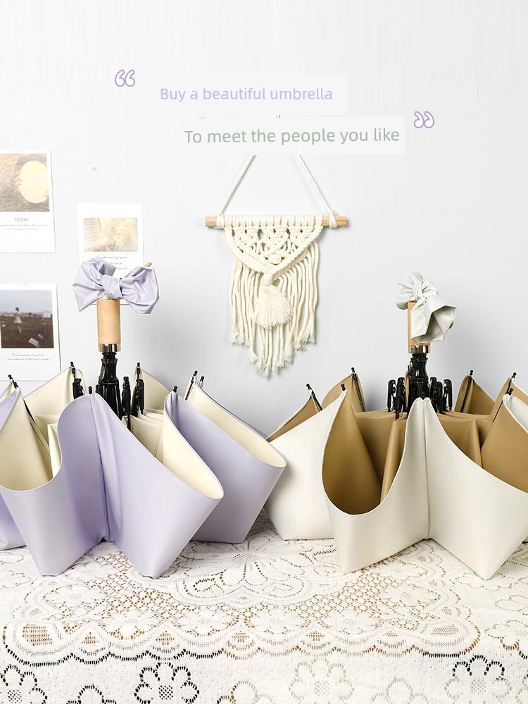 French style Retro Umbrella Folding Rain Or Shine Dual-Use Sun Umbrella Sun Protection UV Protection Women Minimalist Prohibition Ins Style