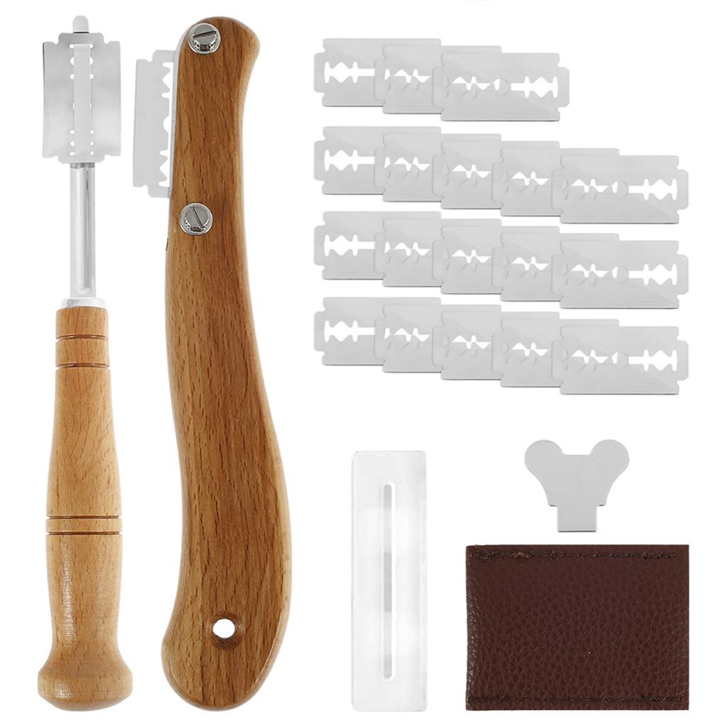 Dough Bread Pastry Cutter with Blades Toast Baguette Bread Knife Wooden Handle Bakers Kitchen Baking Accessory Pastry Spatulas