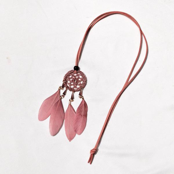 Ethnic Dream Catcher Necklace: Adjustable Velvet Choker with Crystal, Feather, and Clavicle Charms