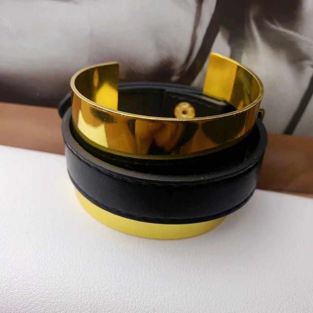 Armlet Belt Buckle Leather Bracelet Golden Women Open Bangle Exaggerated Metal Bangle  Versatile