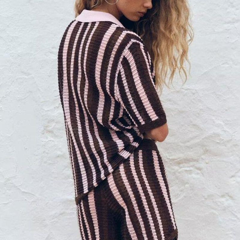 Zbzr Spring New Women Clothes Western Style Short Sleeve Knit High Waist Knit Shorts 3920244 3920243