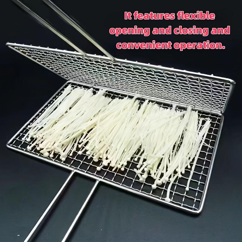 1PC Mesh Vegetable Grilled Fish Clip Anti-scalding Handle Splint Barbecue Net Household Barbecue Mesh Rectangle