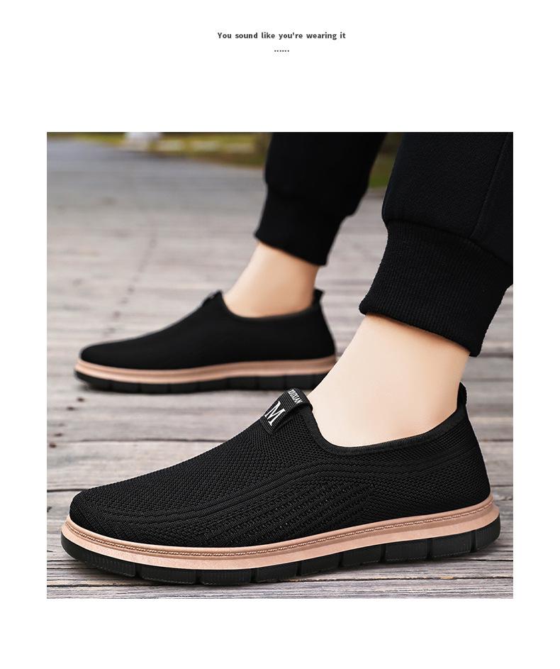 Men's Breathable Flyknit Slip-on Casual Shoes, Plus Size, Odor-Resistant Dad Style.