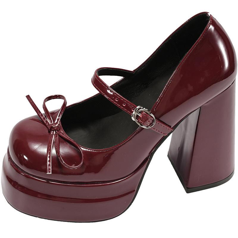 Módní Super Vysoký Podpatek Mary Jane Boty Dámské Retro Kulatá Špička Mělký Výstřih Mašle Platforma Jednopáskové Blokový Podpatek Jednobarevné Lodičky Jednoduché Boty
