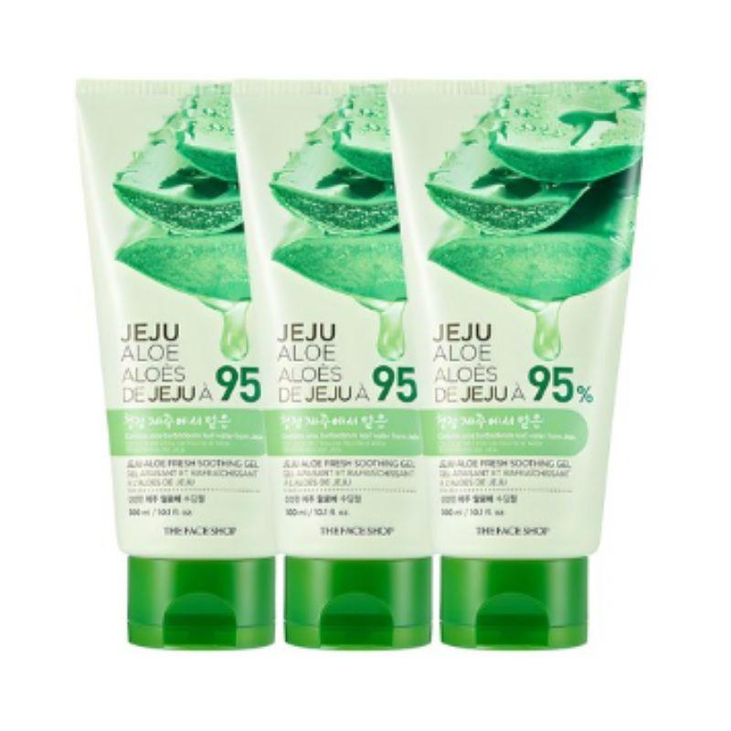 THE FACE SHOP Fresh Jeju Aloe Soothing Gel, 300ml × 3