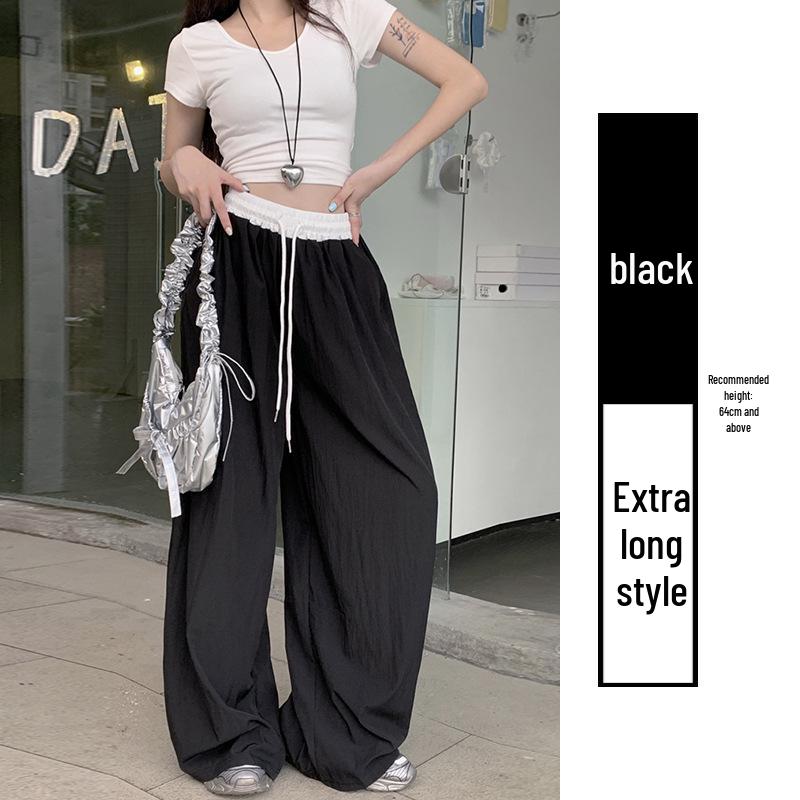 Women's Color Block Wide Leg Elastic Waist Quick-Dry Pants - Spring/Summer 2025, Loose Fit, Yamamoto Style