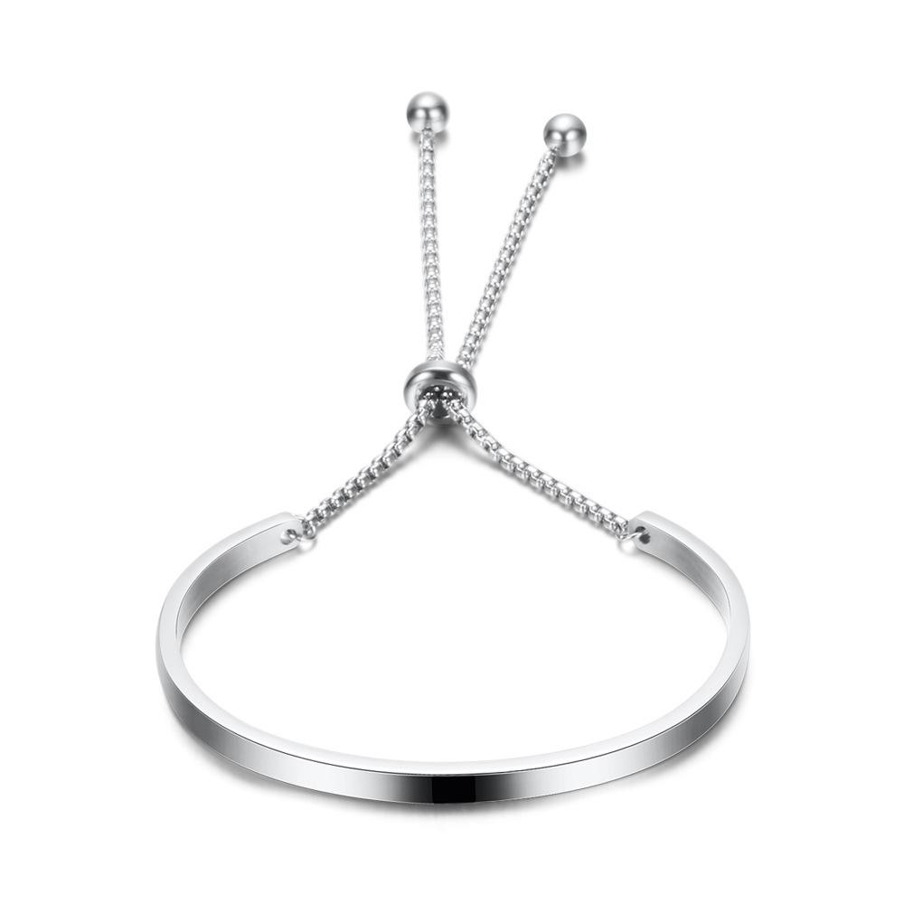 4mm Half-Round Smooth Pearl Chain Stainless Steel Adjustable Bracelet with Customizable Laser Logo